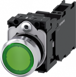 Drucktaster, grün, beleuchtet (grün), Einbau-Ø 22.3 mm, IP20/IP66/IP67/IP69/IP69K, 3SU1152-0AB40-3FA0