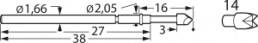 Langhub-Prüfstift mit Tastkopf, Vierfach-Krone, Ø 1.66 mm, Hub 8 mm, RM 2.54 mm, L 38 mm, F78614S200L300