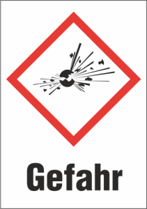 Gefahrgut-Schild, Symbol: GHS01/Text: "Gefahr", (B) 26 mm, Kunststoff, 013.22-9-37X26-W1 / 36 ST