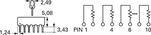 Widerstandsnetzwerk, SIP-6, 10 kΩ, 0.3 W, ±2 %, 3 Widerstände, 4606X-102-103LF