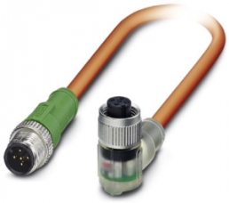 Sensor-Aktor Kabel, M12-Kabelstecker, gerade auf M12-Kabeldose, abgewinkelt, 5-polig, 1.5 m, PUR, orange, 4 A, 1416149