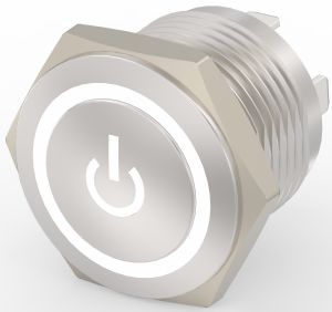 Schalter, 1-polig, silber, beleuchtet (weiß), 0,4 A/36 VDC, Einbau-Ø 16 mm, IP67, 2213775-2