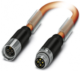 Sensor-Aktor Kabel, M17-Kabelstecker, gerade auf M17-Kabeldose, gerade, 4-polig, 5 m, PUR, orange, 18 A, 1619305