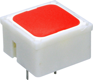 Kurzhubtaster, 1 Schließer, 100 mA/35 V AC/DC, beleuchtet, Betätiger (rot, L 0.7 mm), 2,9 N, THT