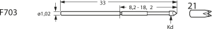 Standard-Prüfstift mit Tastkopf, Vierfach-Krone, Ø 1.02 mm, Hub 6.4 mm, RM 1.9 mm, L 33 mm, F70321S078L150