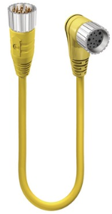 Sensor-Aktor Kabel, M23-Kabelstecker, gerade auf M23-Kabeldose, abgewinkelt, 19-polig, 10 m, TPE, gelb, 2346