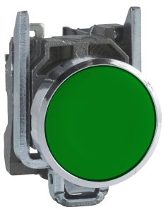 Drucktaster, unbeleuchtet, tastend, Bund rund, grün, Frontring silber, Einbau-Ø 22 mm, XB4BA31