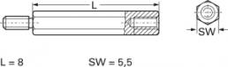 Sechskant-Abstandsbolzen, Außen-/Innengewinde, M3/M3, 8 mm, Messing