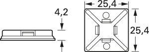 Befestigungssockel, ABS, weiß, selbstklebend, (L x B x H) 25.4 x 25.4 x 4.2 mm