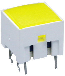 Kurzhubtaster, Schließer, 100 mA/42 V AC/DC, beleuchtet, Betätiger (gelb), 3,3 N, THT