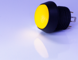Drucktaster, 1-polig, schwarz, beleuchtet (gelb), 0,4 A/32 V, Einbau-Ø 12 mm, IP67, FL12LY5