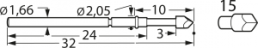Standard-Prüfstift mit Tastkopf, Dreikant, Ø 1.66 mm, Hub 5 mm, RM 2.54 mm, L 32 mm, F77215B200G300