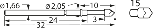 Standard-Prüfstift mit Tastkopf, Dreikant, Ø 1.66 mm, Hub 5 mm, RM 2.54 mm, L 32 mm, F77215B200G300