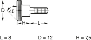 Rändelschraube, M3, Ø 12 mm, 8 mm, Stahl, verzinkt, DIN 464