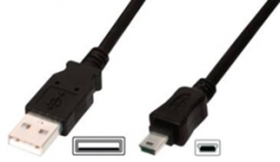 USB 2.0 Adapterleitung, USB Stecker Typ A auf Mini-USB Stecker Typ B, 1 m, schwarz