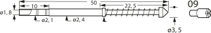 Hochstrom-Federkontakt mit Tastkop, Innensechskant, Ø 2.4 mm, Hub 8 mm, RM 4 mm, L 50 mm, F34009S350L260