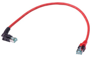 Patchkabel, RJ45-Stecker, abgewinkelt auf RJ45-Stecker, gerade, Cat 6A, S/FTP, LSZH, 0.5 m, rot