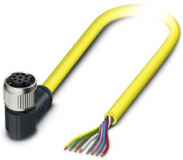 Sensor-Aktor Kabel, M12-Kabeldose, abgewinkelt auf offenes Ende, 8-polig, 2 m, PVC, gelb, 2 A, 1406108