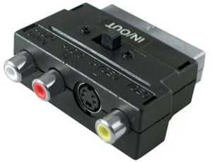 Video-Adapter Scartstecker > 3 x Cinch- + Mini-DIN-Buchse AVK 196, umschaltbar