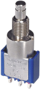 Drucktaster, 1-polig, blau, unbeleuchtet, 3 A/250 V, Einbau-Ø 6.35 mm, IP40, 8632A
