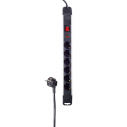 Steckdosenleiste, 6-fach, 1.5 m, 16 A, mit Überspannungsschutz, schwarz/silber, BS09-20165