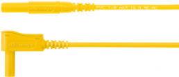 Messleitung mit (4 mm Stecker, gefedert, gerade) auf (4 mm Stecker, gefedert, abgewinkelt), 2 m, gelb, PVC, 1,0 mm², CAT III
