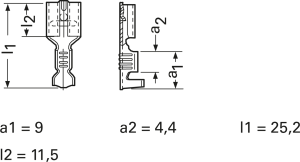 Unisolierte Flachsteckhülse, 9,5 x 1,2 mm, 4,0 bis 6,0 mm², AWG 12 bis 10, Bronze, verzinnt, 25266.213.011