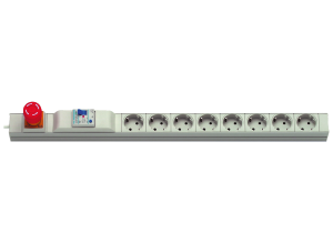 Schuko-Steckdosenleiste, mit Not-Aus-Schalter, Fehlerstrom- und Leitungsschutzschalter, 2,5 m, grau, Stahlblech
