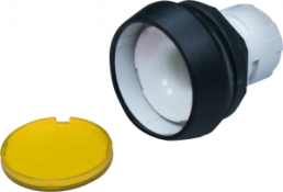 Drucktaster, beleuchtbar, tastend, Bund rund, gelb, Frontring schwarz, Einbau-Ø 16.2 mm, 1.30.070.021/1403