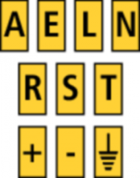 Polyamid Kabelmarkierer, Aufdruck "A, E, L, N, R, S, T, +, -, Symbol: Erde", (L x B x H) 3 x 6.4 x 5 mm, max. Bündel-Ø 2.8 mm, gelb, 561-01994