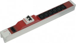 Steckdosenleiste, IEC C13, mit Wieland®-Eingang, C13, 6 Buchsen, 19'', rot, mit Überstromschutz