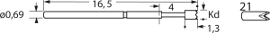 Standard-Prüfstift mit Tastkopf, Vierfach-Krone, Ø 0.69 mm, Hub 2.54 mm, RM 1.27 mm, L 16.5 mm, F11121S053N085