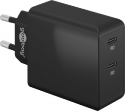 USB-Steckdosenladegerät, Eurostecker auf 2x USB-C Buchse, 3 A, schwarz