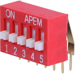 DIP-Schalter, Aus-Ein, 5-polig, abgewinkelt, 25 mA/24 VDC, NDA-05-V