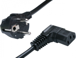 Geräteanschlussleitung, Europa, Stecker Typ E + F, gerade auf C13-Kupplung, abgewinkelt, H05VV-F3G1,0mm², schwarz, 2.5 m