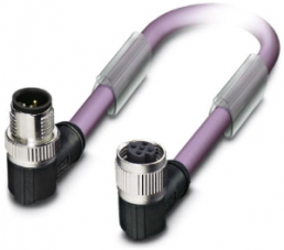 Sensor-Aktor Kabel, M12-Kabelstecker, abgewinkelt auf M12-Kabeldose, abgewinkelt, 2-polig, 0.3 m, PUR, violett, 4 A, 1403632