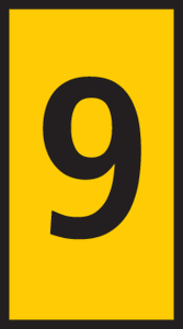 Vinylbeschichtete Gewebefolie Etikett, Aufdruck "9", (B x H) 6.2 x 19 mm, max. Bündel-Ø 4 mm, gelb, 592-11069