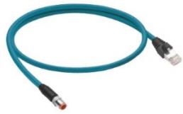 Sensor-Aktor Kabel, M12-Kabelstecker, gerade auf RJ45-Kabelstecker, gerade, 8-polig, 2 m, PVC, türkis, 934637037