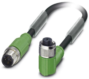 Sensor-Aktor Kabel, M12-Kabelstecker, gerade auf M12-Kabeldose, abgewinkelt, 4-polig, 0.6 m, PUR, schwarz, 4 A, 1500978
