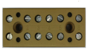 Klemmenleiste, 6-polig, 4,0 mm², Klemmstellen: 12, gelb, Schraubanschluss, 32 A