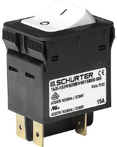 Thermischer Geräteschutzschalter, 2-polig, T-Charakteristik, 5 A, 60 V (DC), 240 V (AC), Flachstecker 6,3 x 0,8 mm, Snap-in, IP40