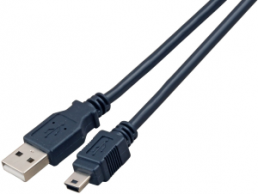 USB 2.0 Verbindungskabel, USB Stecker Typ A auf Mini-USB Stecker Typ B, 0.5 m, schwarz