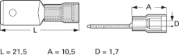 Flachstecker, 6,3 x 0,8 mm, L 21.5 mm, isoliert, gerade, rot, 0,5-1,0 mm², AWG 20-18, 3910