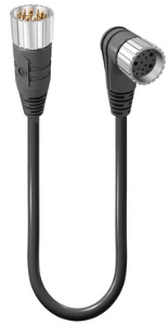 Sensor-Aktor Kabel, M23-Kabelstecker, gerade auf M23-Kabeldose, abgewinkelt, 12-polig, 5 m, PUR, schwarz, 8 A, 61156