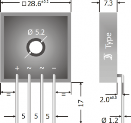 Diotec Brückengleichrichter, 140 V, 200 V (RRM), 25 A, Flachbrücke, KBPC2502I
