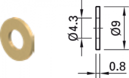 Unterlegscheibe, M4, H 0.8 mm, Innen-Ø 4.3 mm, Außen-Ø 9 mm, Messing, vergoldet, DIN 125, 22.6511