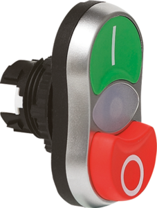 Doppeldrucktaster, unbeleuchtet, tastend, Bund oval, grün/rot, Einbau-Ø 22 mm, L61QB21
