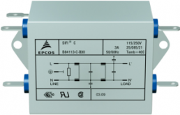 EMC Filter, 50 bis 60 Hz, 3 A, 250 V (DC), 250 VAC, 5.9 mH, Flachstecker 6,3 mm, B84113H0000B030