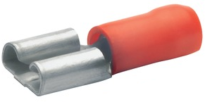 Isolierte Flachsteckhülse, 6,3 x 0,8 mm, 0,5 bis 1,0 mm², AWG 20 bis 18, Bronze, verzinnt, rot, 720BZ