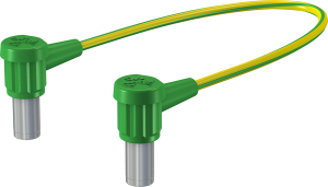 POAG Anschlussleitung mit (POAG Buchse, gefedert, abgewinkelt) auf (POAG Buchse, gefedert, abgewinkelt), 1 m, grün/gelb, PVC, 6,0 mm²